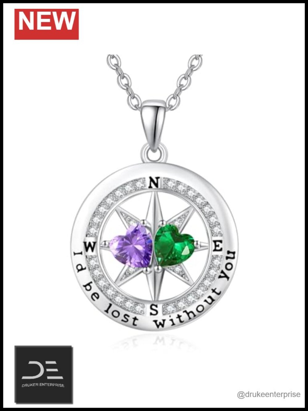 Compass Birthstone Necklace Pendant Anniversary Birthday Gift
